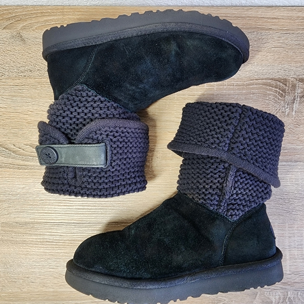 UGG AUSTRALIA Shaina Sweater Cuff Black Knit and Button Boots 7 - Picture 7 of 16